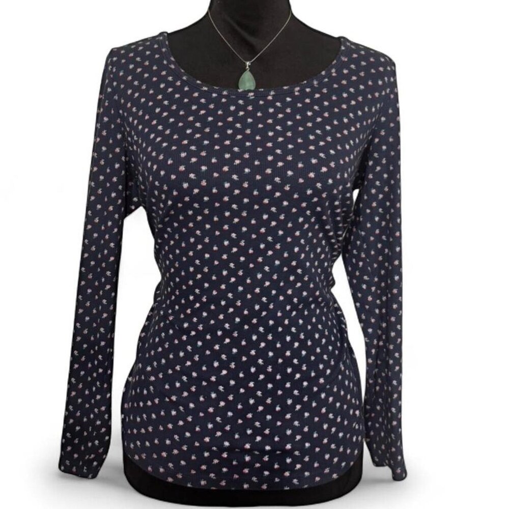 Old Navy dark blue long sleeve top with pink floral print size large